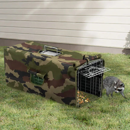 32" Humane Live Animal Trap Cage – Safe Catch & Release Rescue Cage for Cats, Raccoons, and Skunks – Heavy Duty Steel with Protective Cover