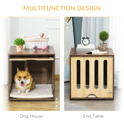 Furniture Style Dog Crate End Table – Wooden Pet Kennel with Removable Door Panel – Decorative Dog House with Foam Cushion & Safety Lock (Brown)