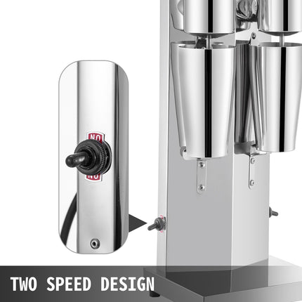 Commercial Double-Head Milkshake Maker – 180W+180W Dual Motor Electric Drink Mixer – Stainless Steel Machine with Two 800ml Cups