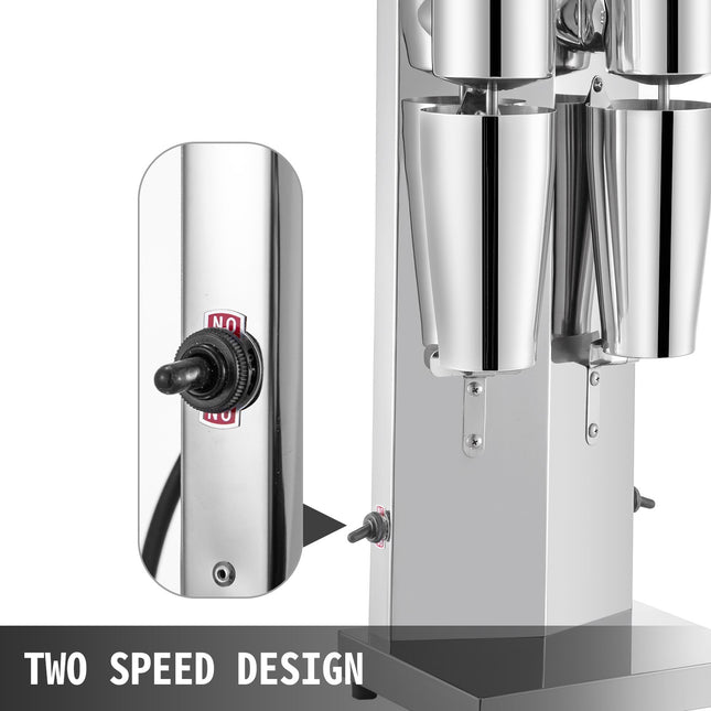 Commercial Double-Head Milkshake Maker – 180W+180W Dual Motor Electric Drink Mixer – Stainless Steel Machine with Two 800ml Cups
