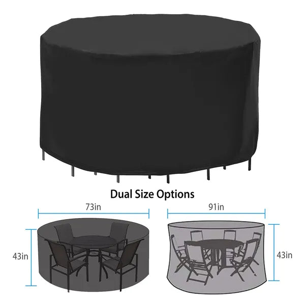 Heavy-Duty Round Outdoor Furniture Cover – Waterproof & UV-Resistant Patio Table Protector – All-Weather Oxford Fabric Cover for Circular Dining Sets
