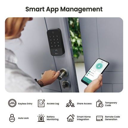 Smart WiFi & Bluetooth Door Lock – 5-in-1 Keyless Entry with Fingerprint, Keypad Code, App Control & Mechanical Keys – Auto-Lock Security, Black