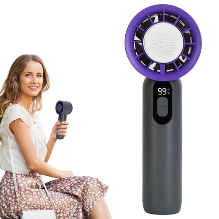 Handheld Turbo Fan with Ice Cooling Plate – 100-Speed Stepless Adjustment – 3000mAh Rechargeable Portable Fan with LCD Display – White