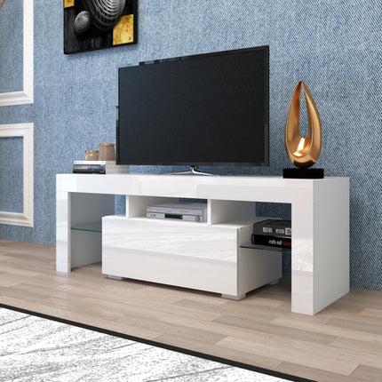 Large Modern Black TV Stand with LED Lights – Entertainment Center with Remote Control RGB Lighting – High Gloss Media Console for Big Screen TVs