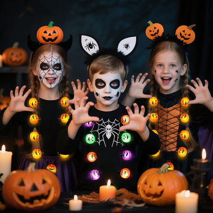 3pcs Halloween LED Light-Up Necklaces – Glow in the Dark Pumpkin Pendants – Spooky Party Favors & Costume Accessories for Kids