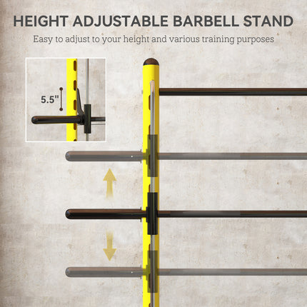Pro-Series Adjustable Half Squat Rack – Yellow/Black Heavy-Duty Power Stand with Pull-Up Bar – Multi-Function Bench Press Station