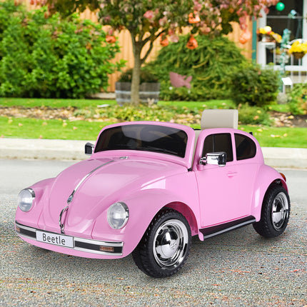 Licensed Volkswagen Beetle 12V Kids Electric Ride-On Car – Retro Style with Parental Remote Control & Extra Wide Safety Tires – Pink