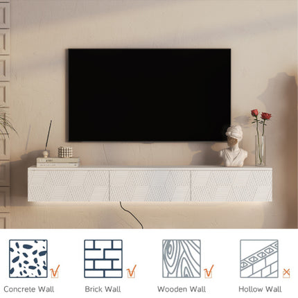 Modern Floating TV Stand with 16-Color LED Lights – Wall Mounted Entertainment Center for TVs up to 65" – High Gloss White Media Console