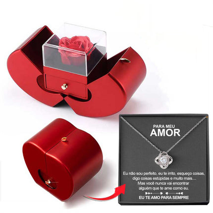 Red Apple Christmas Jewelry Box – Eternal Rose Gift Set – Romantic Surprise Box for Necklace & Rings – Ideal Mother’s & Valentine’s Day Gift