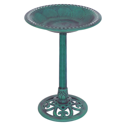 Antique Green Pedestal Bird Bath – 28" Decorative Garden Bird Feeder – Weather-Resistant Outdoor Bird Oasis