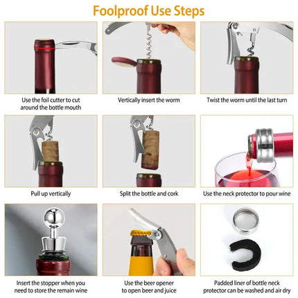 3-Piece Professional Wine Opener Set – Multi-Function Corkscrew, Foil Cutter & Wine Stopper Kit