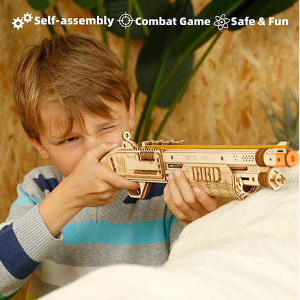 Robotime DIY Mechanical Gun Model Building Kit – Functional 3D Wooden Puzzle – Creative Birthday Gift for Boys, Teens & Hobbyists