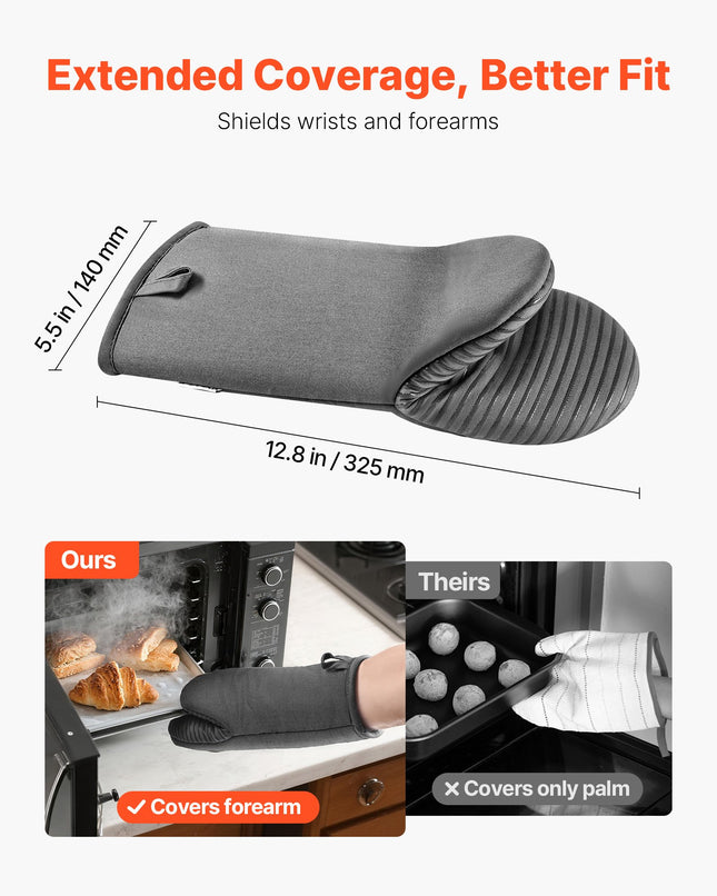 Non-Slip Silicone Oven Gloves – Thick Cotton Lining & Hanging Hooks – Premium Heat Protection for Baking & Grilling