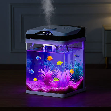 2 Gallon Smart Square Glass Aquarium Kit – 7-Color Integrated LED Lighting – Self-Cleaning Desktop Fish Tank with High-Clarity Glass