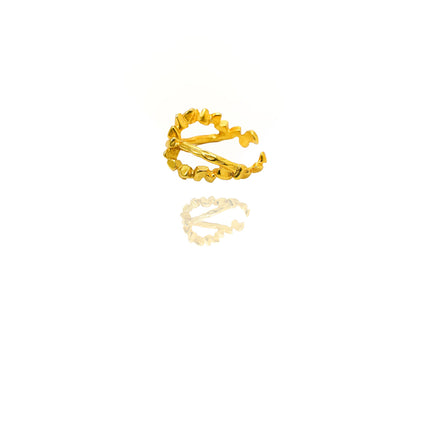24K Gold Plated Croissant Dome Ring – Adjustable Textured Wavy Statement Band for Elegant Everyday Styling