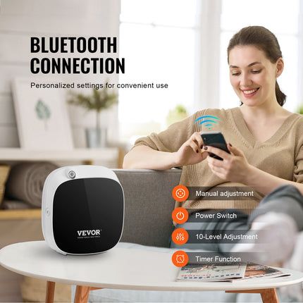 VEVOR Waterless Scent Air Machine – Cold Air Diffusion Technology – Smart Essential Oil Diffuser with USB/Battery Power for Home, Spa & Office