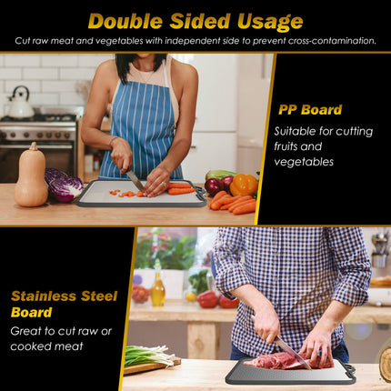 ProPrep™ Multi-Functional Chopping Board – Antibacterial Stainless Steel Surface with Knife Sharpener Handle