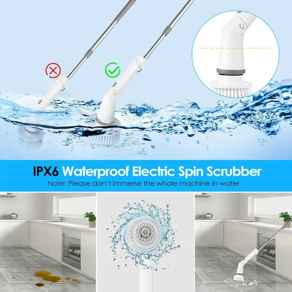 360 Power Scrubber – Cordless Electric Cleaning Tool with Long Handle – 6 Versatile Brush Heads for Kitchen, Window, and Car