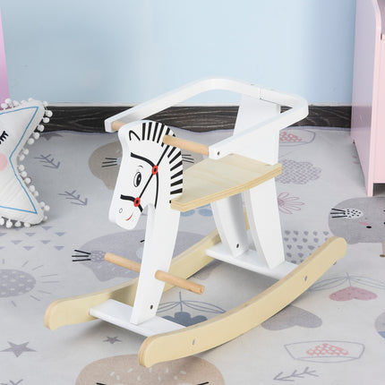 Classic Wooden Rocking Horse for Toddlers – Safe Traditional Ride-On Toy with Removable Safety Guard – White Nursery Rocker for Ages 1-3