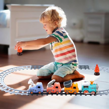 Electric Remote Control Train Set for Kids – Realistic Smoke, Lights & Sound – Magnetic Connection Locomotive with 3 Carriages – Classic Railway Toy Gift