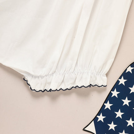 Baby Girl 4th of July Smocked Bubble Romper – American Flag Embroidery Fly Sleeve Bodysuit – Patriotic Summer Outfit