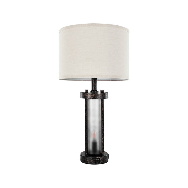 Traditional Table Lamps Set of 2 – Dual Integrated USB Ports – Vintage Bedside Lamps with Oatmeal Fabric Shades – Set for Nightstands