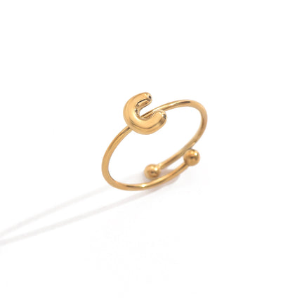 18K Gold Plated Initial Rings for Women – Adjustable Stainless Steel Letter A-Z Ring – Personalized Minimalist Jewelry – Waterproof & Tarnish-Free