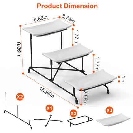 3-Tier Rectangular Serving Tray – Tiered Dessert Display Stand with Metal Rack – Serving Platters for Parties & Holidays