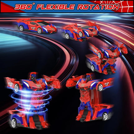 2.4GHz Transform RC Car for Boys – One-Button Deformation Robot Car – 360° Rotating Stunt Vehicle with Lights & Sounds – Blue