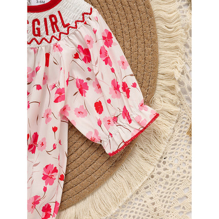 "Daddy's Girl" Smocked Baby Romper – Floral Print Princess Bodysuit – Hand-Embroidered Vintage Style Outfit for Infant Girls