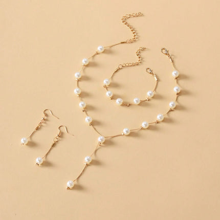 4-Piece Faux Pearl Jewelry Set – Elegant Necklace, Bracelet & Earrings for Weddings, Parties & Special Occasions