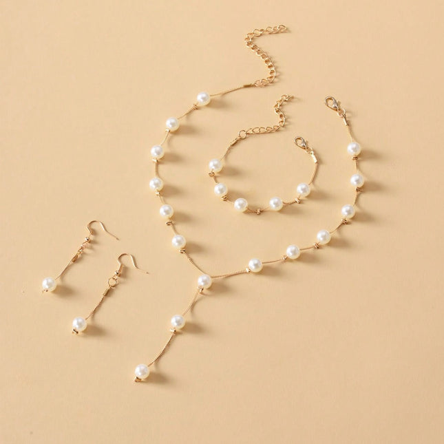 4-Piece Faux Pearl Jewelry Set – Elegant Necklace, Bracelet & Earrings for Weddings, Parties & Special Occasions