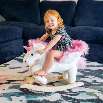Musical Plush Rocking Unicorn – Toddler Ride-On Toy with Lullaby Song – Sparkly Horn & Rainbow Mane – Heavy Duty Support for 18-36 Months