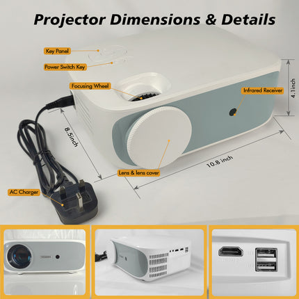 4K Supported 5G WiFi Bluetooth Projector – Native 1080P Full HD Movie Projector with 4D Keystone Correction – Outdoor Cinema for Smartphone, PS4, Laptop & TV Stick