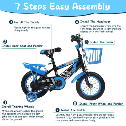 16" Kids Bike with Training Wheels & Helmet – Complete Bicycle Set for Boys 4-7 Years Old – Includes Front Basket, Rear Seat & Chain Guard