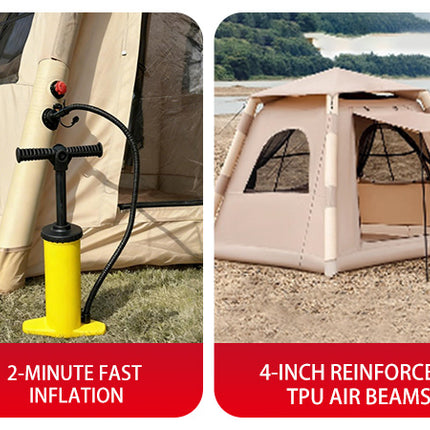 Luxury Inflatable Camping Tent – 2-4 Person Glamping Air Tent – Waterproof & Windproof Oxford Fabric Hut with Quick Inflation Technology