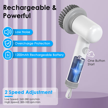 Electric Handheld Spin Scrubber – Cordless Cleaning Brush with 2 Rotating Speeds – 3 Replaceable Heads for Kitchen, Bathroom, Tile & Sink