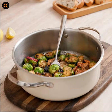 9-Piece Elite Ceramic Coated Cookware Set – Stainless Steel Pots & Pans with Steamer Insert – Sleek White & Silver