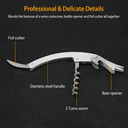 3-Piece Professional Wine Opener Set – Multi-Function Corkscrew, Foil Cutter & Wine Stopper Kit