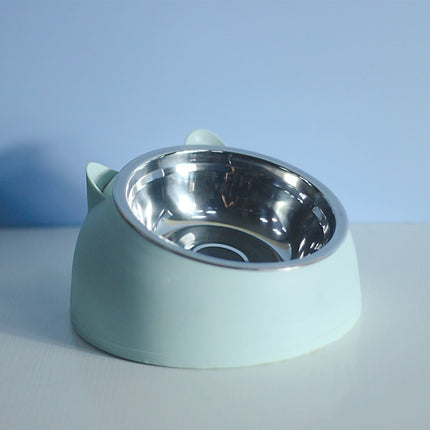 Elevated Double Stainless Steel Cat Bowls – 15° Tilted Cervical Protection Feeding Station – Ergonomic Food and Water Dishes for Cats and Small Dogs