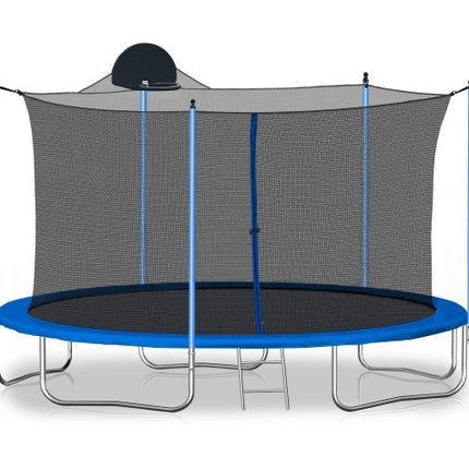 12FT Outdoor Trampoline for Kids & Adults – Heavy Duty Fitness Trampoline with Safety Enclosure Net, Basketball Hoop & Ladder