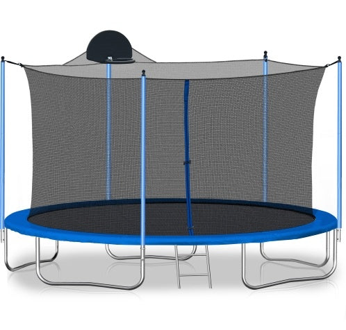 12FT Outdoor Trampoline for Kids & Adults – Heavy Duty Fitness Trampoline with Safety Enclosure Net, Basketball Hoop & Ladder
