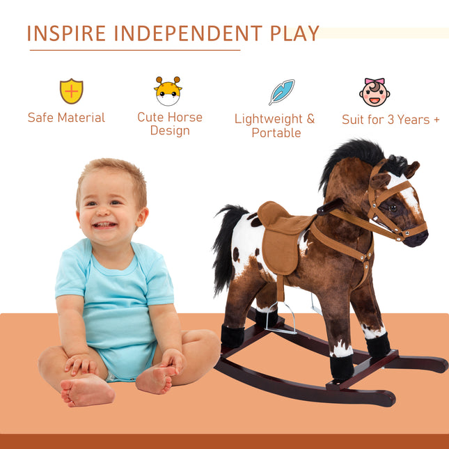 Classic Musical Rocking Horse – Plush Ride-On Toy for Toddlers – Safe Wooden Base with Easy-Grip Handles – Perfect Gift for 18-36 Months