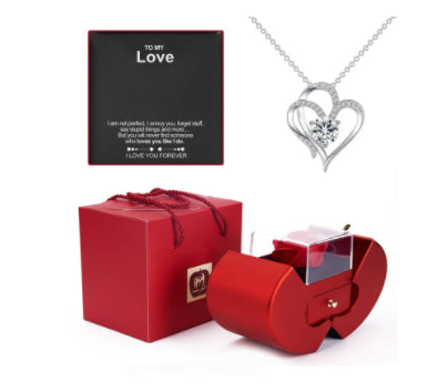 Red Apple Christmas Jewelry Box – Eternal Rose Gift Set – Romantic Surprise Box for Necklace & Rings – Ideal Mother’s & Valentine’s Day Gift