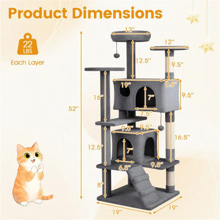 52-Inch Multi-Level Cat Tree Tower – Plush Activity Center with Scratching Posts & Cozy Condos for Indoor Cats