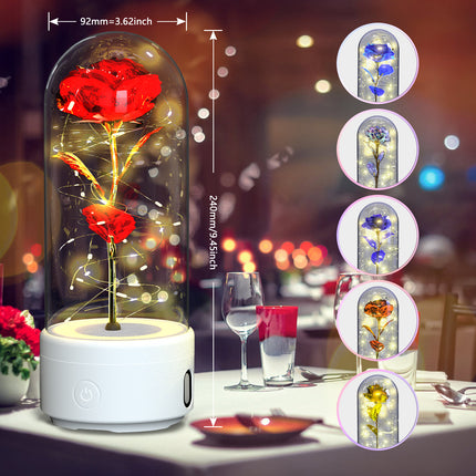 Eternal Rose in Glass Dome with Bluetooth Speaker – Romantic LED Luminous Flower Night Light – Perfect Valentine's Day & Anniversary Gift for Her