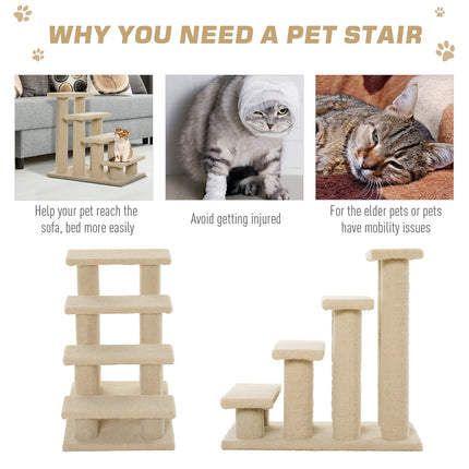 25" 4-Step Pet Stairs for Cats & Small Dogs – Multi-Level Carpeted Cat Tree with Scratching Post – Senior Pet Relief Steps in Cream White