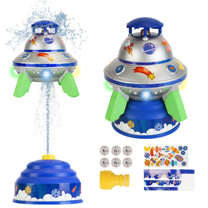 LED Light-Up UFO Water Sprinkler – Rocket Launch Water Toy for Kids – 360° Spinning Outdoor Summer Toy with Adjustable Height (Up to 6.5ft)