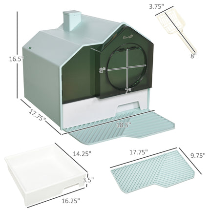 Hooded Cat Litter Box with Trapping Mat – Anti-Tracking Top Entry Litter Pan – Large Enclosed Kitty Washroom for Mess-Free Floors (Light Blue)