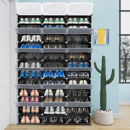 36-Compartment Modular Shoe Storage Cabinet – 12-Tier Extra Large Shoe Box Organizer with Dustproof Doors – Stackable Plastic Shoe Rack for 36+ Pairs